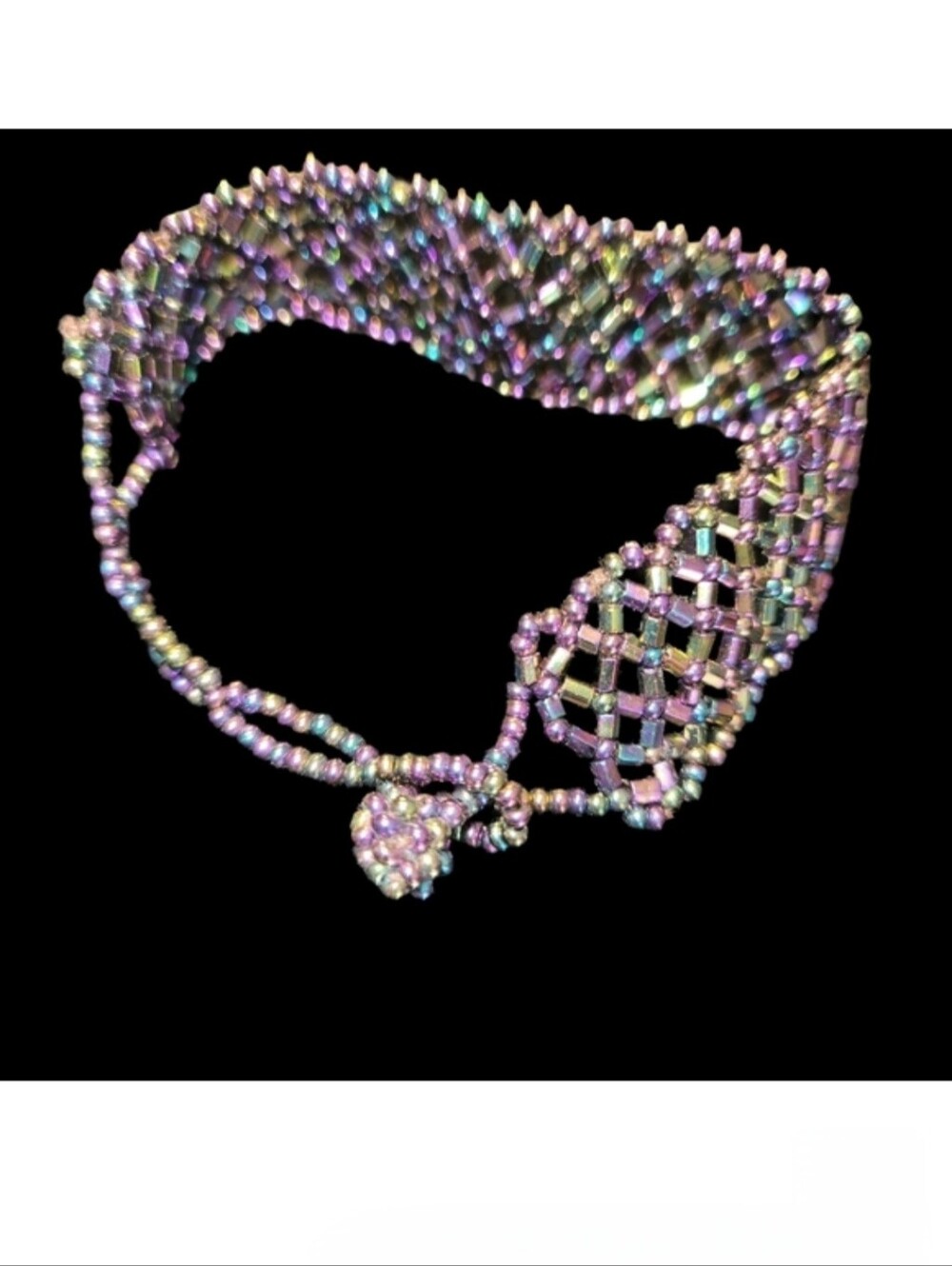 Iridescent Seed Bead Hand Woven Cuff Bracelet Rainbow Colors Endless Sparkle